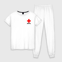 Пижама хлопковая женская Hospital TEXT, цвет: белый