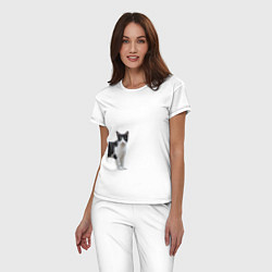 Пижама хлопковая женская Смотрящая кошка, цвет: белый — фото 2