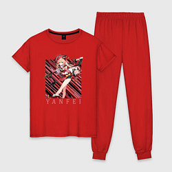 Пижама хлопковая женская Янь Фэй Genshin Impact, цвет: красный