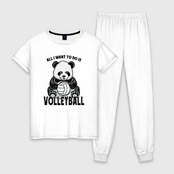 Пижама хлопковая женская Volleyball Panda, цвет: белый