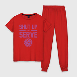 Пижама хлопковая женская Shut Up And Serve, цвет: красный