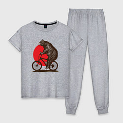 Пижама хлопковая женская Медведь на велосиеде, цвет: меланж