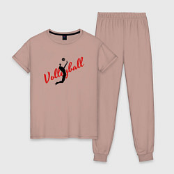 Пижама хлопковая женская Volleyball Game, цвет: пыльно-розовый