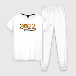 Пижама хлопковая женская Год Тигра 2022 с мордочкой, цвет: белый
