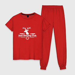 Пижама хлопковая женская Клуб охотников на оленей, цвет: красный