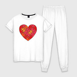 Пижама хлопковая женская Аутизм Пазл из сердца, цвет: белый