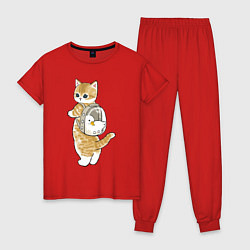 Пижама хлопковая женская Котёнок с гусём, цвет: красный