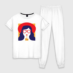 Пижама хлопковая женская Девушка с коктейлем, цвет: белый