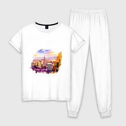 Пижама хлопковая женская Города и страны Нью-Йорк США, цвет: белый