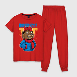 Женская пижама Медведь с красным шарфом