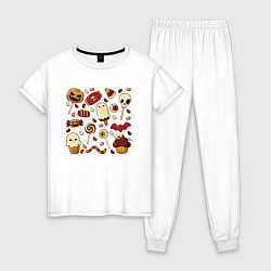 Пижама хлопковая женская Хэллоуинские конфетки, цвет: белый