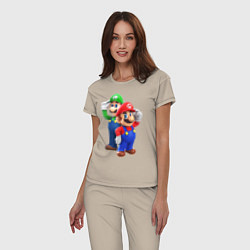 Пижама хлопковая женская Mario Bros, цвет: миндальный — фото 2