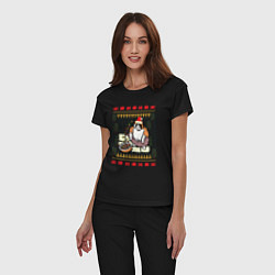 Пижама хлопковая женская Рождественский свитер Котик с колечками, цвет: черный — фото 2