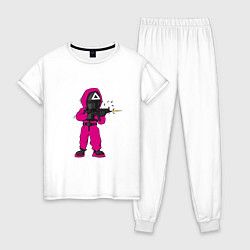 Пижама хлопковая женская ИГРА В КАЛЬМАРА SQUID GAME, цвет: белый