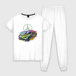 Пижама хлопковая женская Mercedes V8 Biturbo motorsport - sketch, цвет: белый