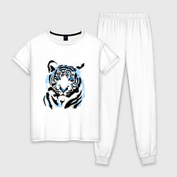 Пижама хлопковая женская Line Blue Tiger, цвет: белый