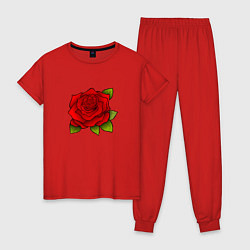 Пижама хлопковая женская Красная роза Рисунок, цвет: красный