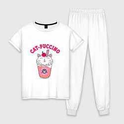 Пижама хлопковая женская Pink CatPuccino, цвет: белый
