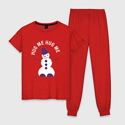 Пижама хлопковая женская Снеговик 2022, цвет: красный