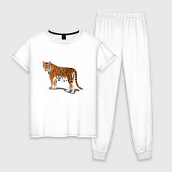 Пижама хлопковая женская Тигр Tiger в полный рост, цвет: белый