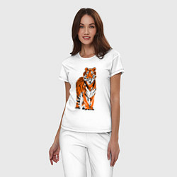 Пижама хлопковая женская Тигр в джунглях, цвет: белый — фото 2