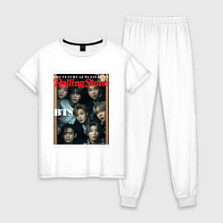 Пижама хлопковая женская BTS БТС на обложке журнала, цвет: белый