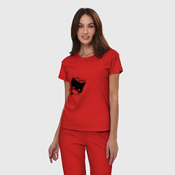 Пижама хлопковая женская Кот в маске, цвет: красный — фото 2