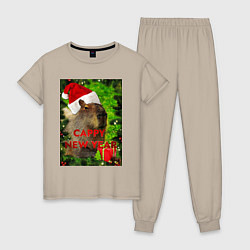 Пижама хлопковая женская Капибара happy new year capybara новый год, цвет: миндальный