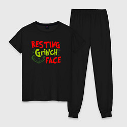 Пижама хлопковая женская Resting Grinch Face Новогодний, цвет: черный