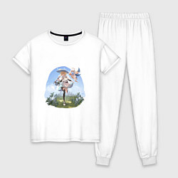 Пижама хлопковая женская Садовники Люмин и Паймон, цвет: белый