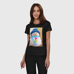 Пижама хлопковая женская Счастливый снеговичок, цвет: черный — фото 2