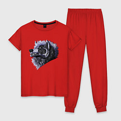 Пижама хлопковая женская Свирепый крутой волчара, цвет: красный