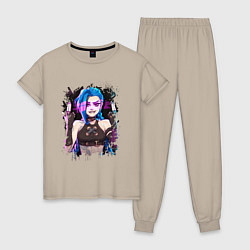 Пижама хлопковая женская JINX SHOOT ARCANE LOL, цвет: миндальный