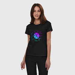 Пижама хлопковая женская EXO BAND NEON LOGO АВТОГРАФЫ, цвет: черный — фото 2