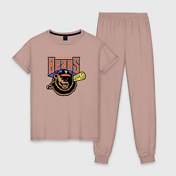 Пижама хлопковая женская Yakima Bears - baseball team, цвет: пыльно-розовый