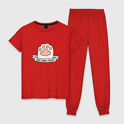 Пижама хлопковая женская Лапка кота, цвет: красный