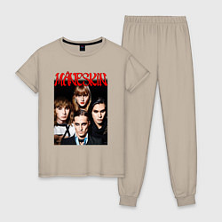 Пижама хлопковая женская MANESKIN POSTER СОСТАВ, цвет: миндальный