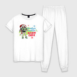 Пижама хлопковая женская Buzz Holiday Cheer, цвет: белый