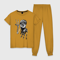 Пижама хлопковая женская Skeleton dude, цвет: горчичный