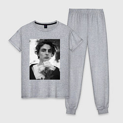 Пижама хлопковая женская Timothee Chalamet с розами, цвет: меланж