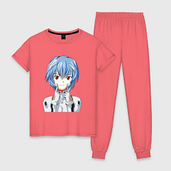 Пижама хлопковая женская Neon Genesis Evangelion Рей, цвет: коралловый