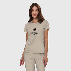 Пижама хлопковая женская Stray: Black Logo, цвет: миндальный — фото 2