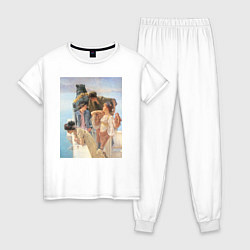 Пижама хлопковая женская Картина Выгодная позиция, цвет: белый