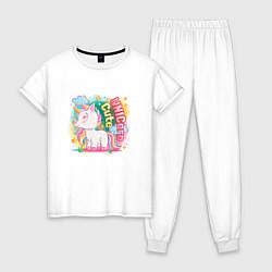 Пижама хлопковая женская Милашка единорог, цвет: белый