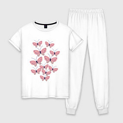 Пижама хлопковая женская Пастельные бабочки в животе, цвет: белый