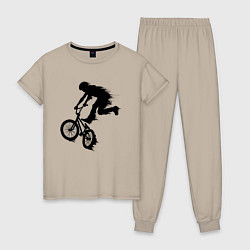 Пижама хлопковая женская ВЕЛОСПОРТ BMX Racing ВЕЛОСИПЕДИСТ, цвет: миндальный