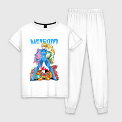 Пижама хлопковая женская Metroid Dread: Самус Аран, цвет: белый