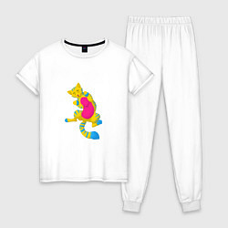 Пижама хлопковая женская Гордый кот, цвет: белый