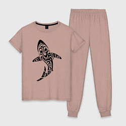 Пижама хлопковая женская Sharks tattoo, цвет: пыльно-розовый