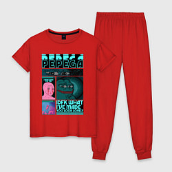 Пижама хлопковая женская Pepega и мемы Пиксель арт, цвет: красный